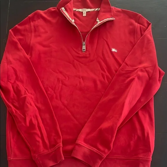 Burberry | Sweaters | Burberry Red Zip Up Sweater Vibrant Knit